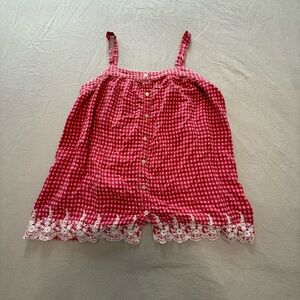 Red Gingham Sleeveless Top with Lace Trim